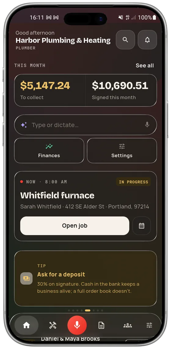 La pantalla que dice qué hacer en la mañana — Pro Speak Artisan