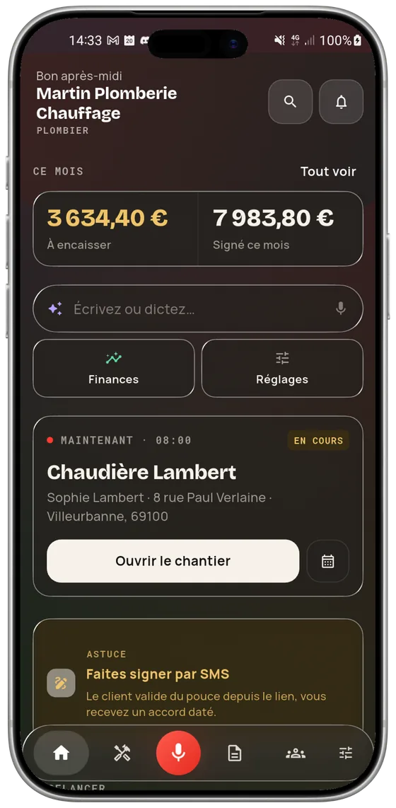 L’écran qui dit quoi faire ce matin — Pro Speak Artisan