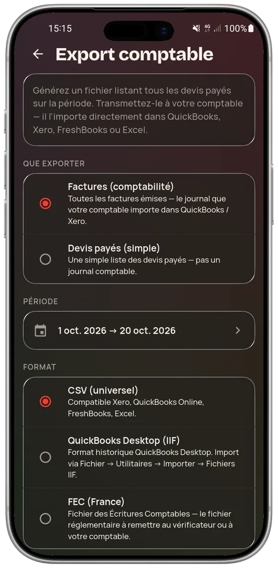 Ce que reçoit le comptable — Pro Speak Artisan