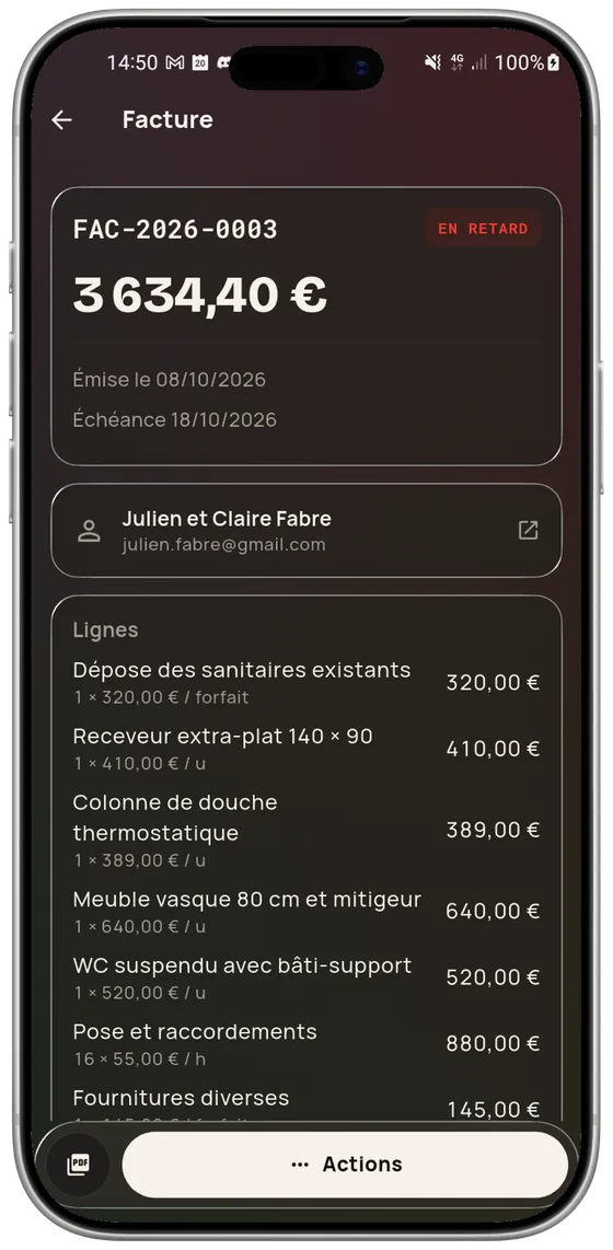 La facture — Pro Speak Artisan
