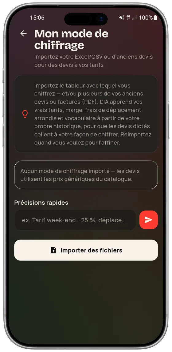 Mon mode de chiffrage — Pro Speak Artisan
